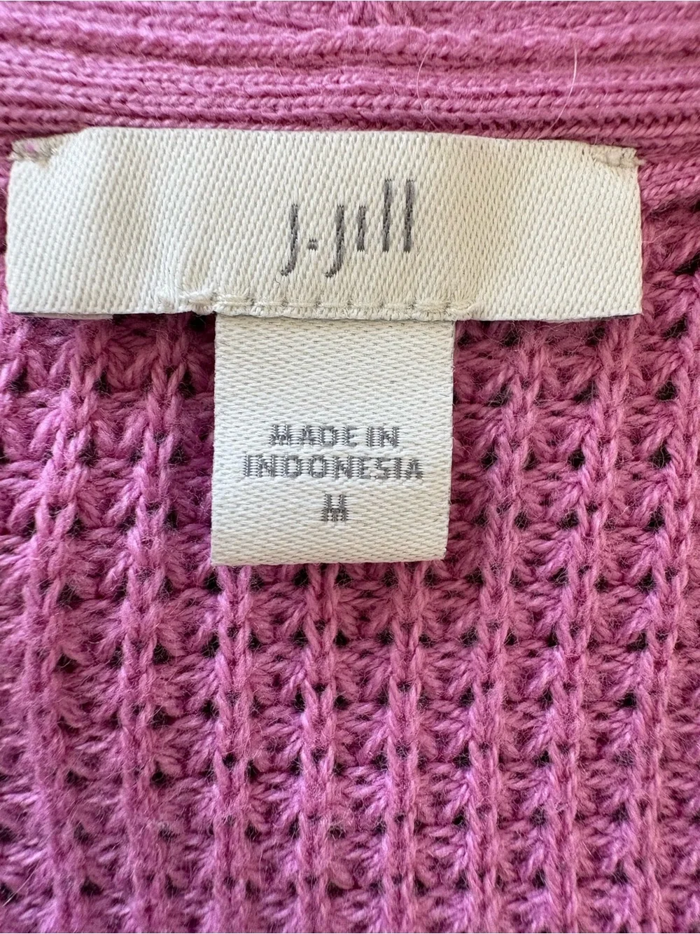 J Jill Woman’s Long Waffle Knit Open Front  Cardigan Sweater Size Medium Pink